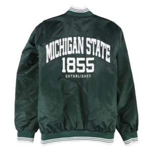Michigan state spartans striped green satin varsity jacket