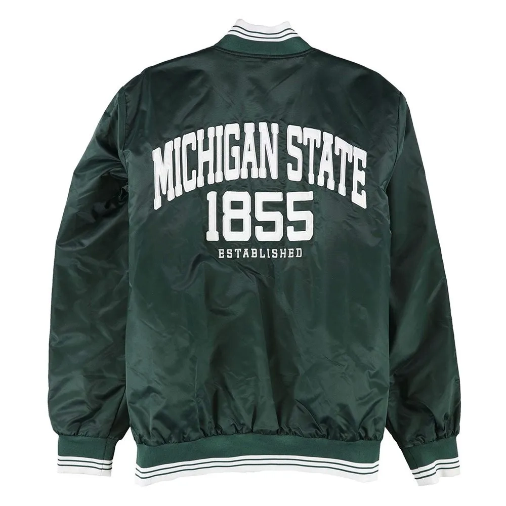 Michigan state spartans striped green satin varsity jacket