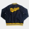 Michigan wolverine sailor hat script navy satin varsity jacket 1