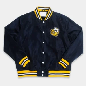 Michigan wolverine sailor hat script navy satin varsity jacket 2