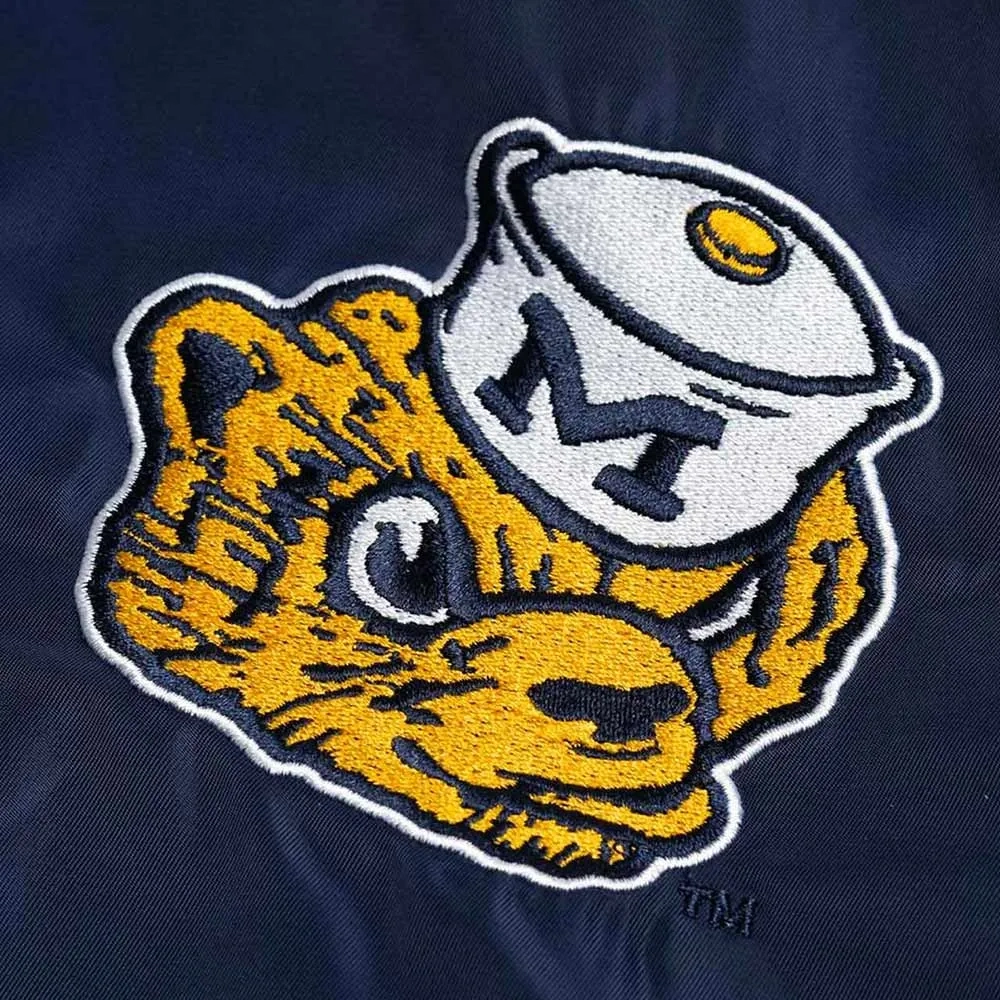 Michigan wolverine sailor hat script navy satin varsity jacket
