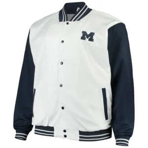 Michigan wolverines big tall whitenavy polyester varsity jacket 2