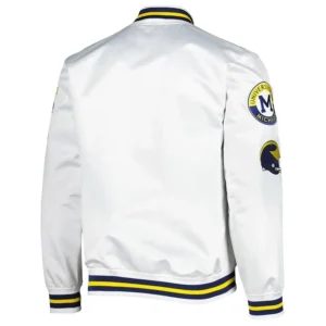 Michigan wolverines city collection white satin varsity jacket 1
