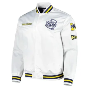 Michigan wolverines city collection white satin varsity jacket 2