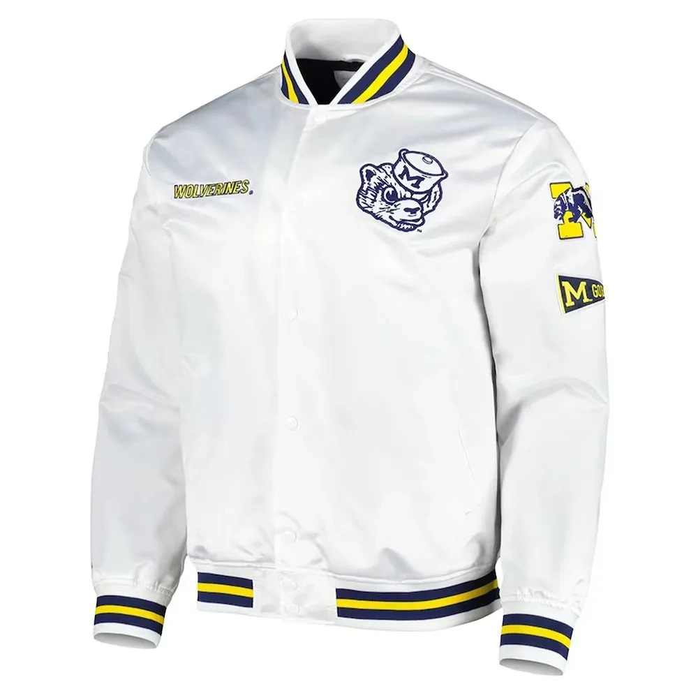 Michigan wolverines city collection white satin varsity jacket 2