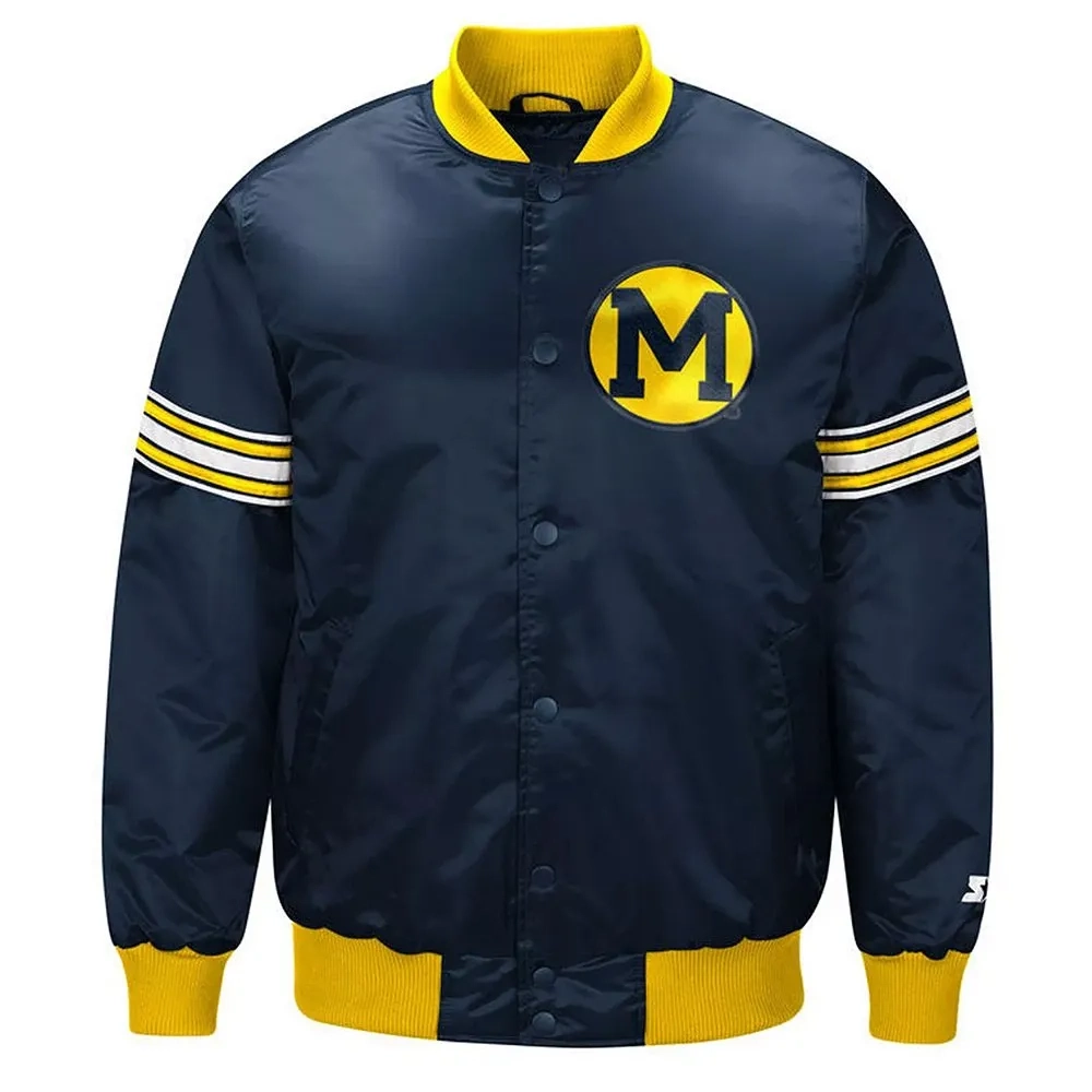 Michigan wolverines draft pick navy satin varsity jacket 2