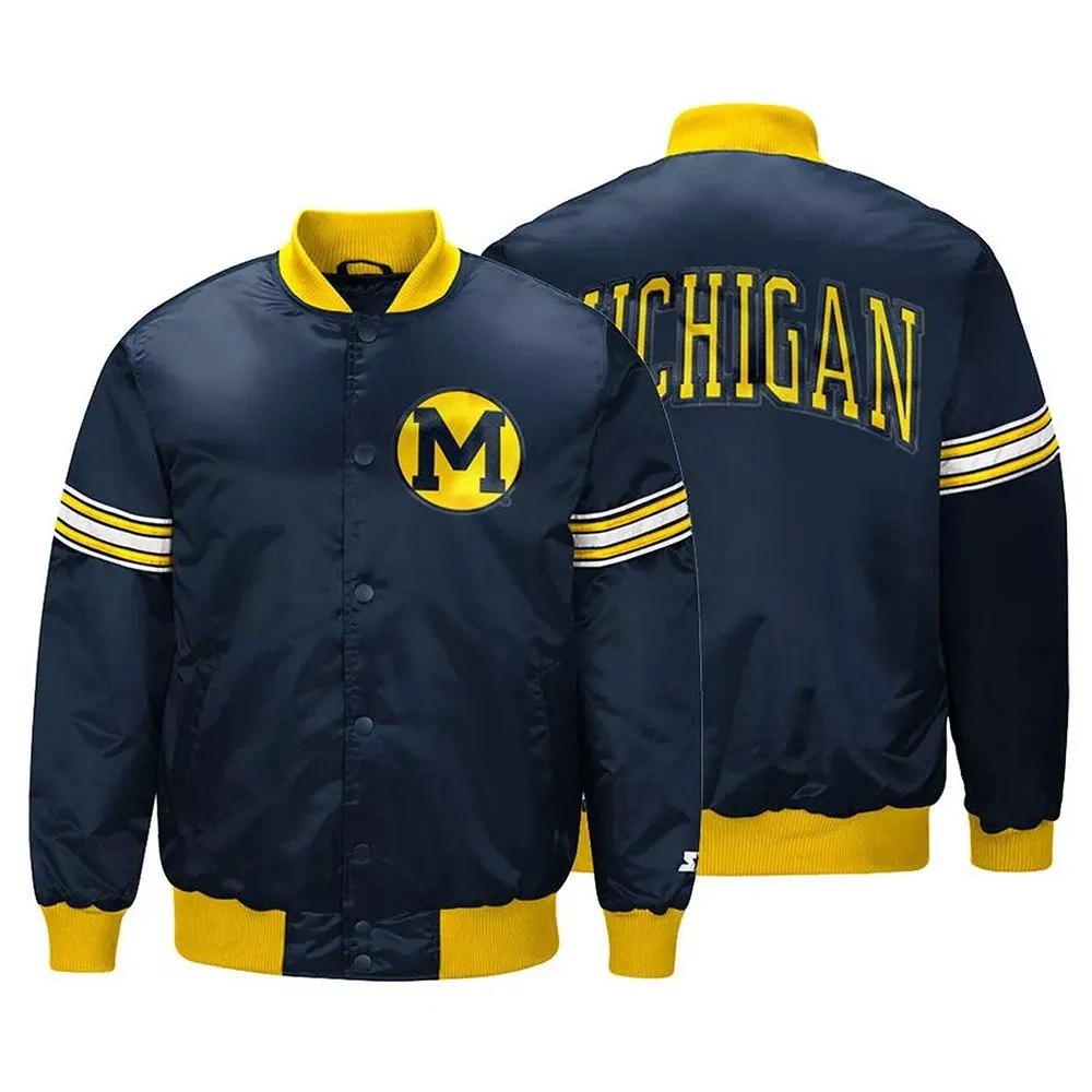 Michigan wolverines draft pick navy satin varsity jacket