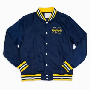 Michigan wolverines navy script satin varsity jacket