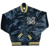 Michigan wolverines spellout navy satin varsity jacket 1