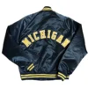Michigan wolverines spellout navy satin varsity jacket