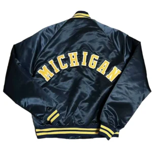 Michigan wolverines spellout navy satin varsity jacket