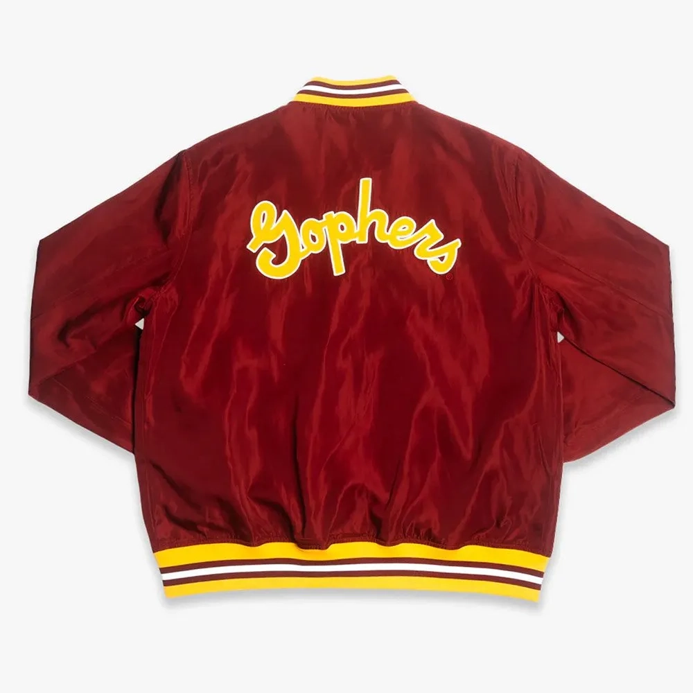 Minnesota golden gophers script burgundy bomber satin varsity jacket 1