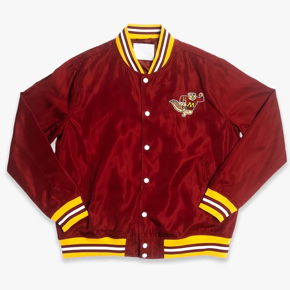 Minnesota golden gophers script burgundy bomber satin varsity jacket 2