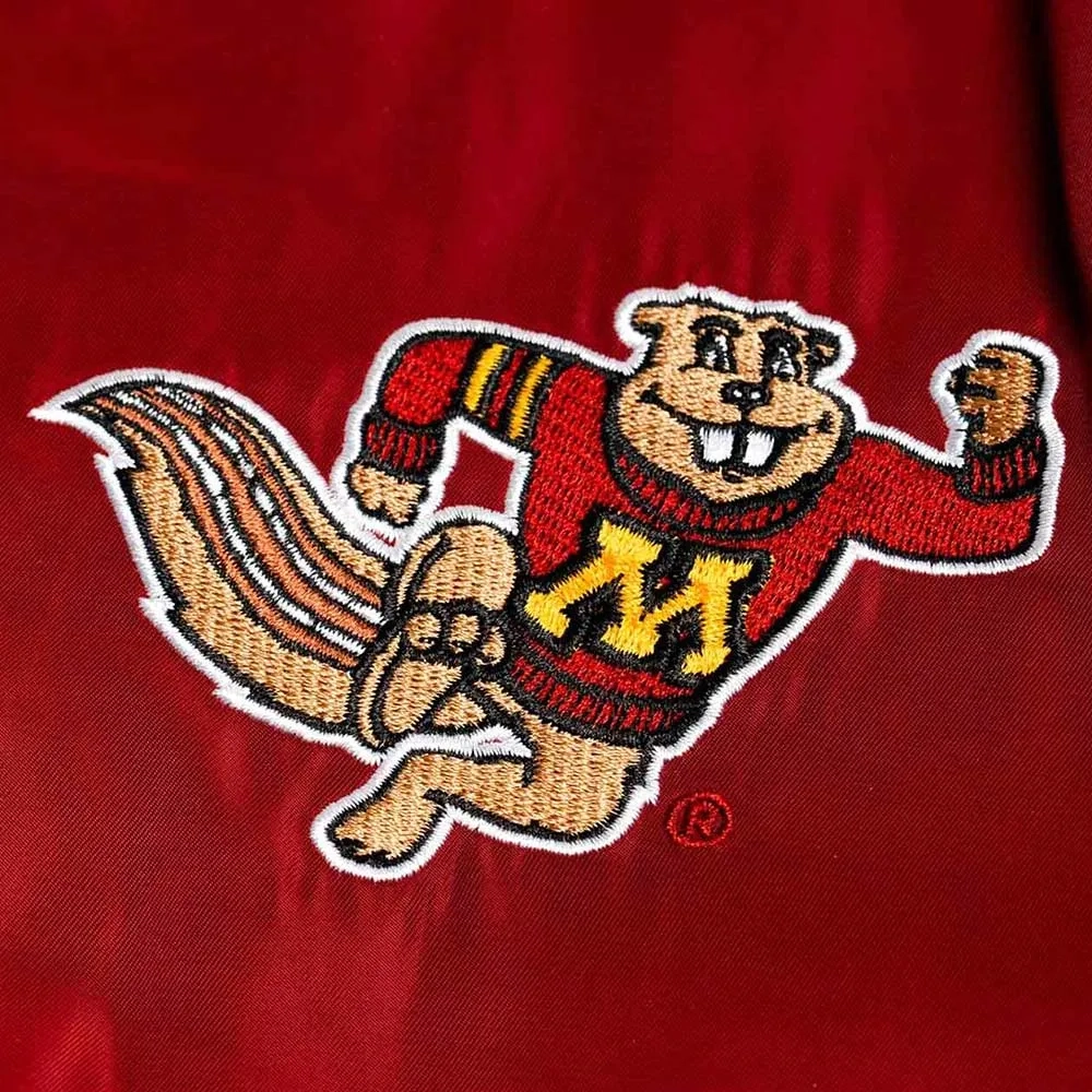 Minnesota golden gophers script burgundy bomber satin varsity jacket