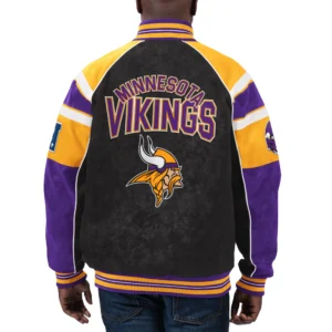 Minnesota vikings g iii sports by carl banks raglan blackpurple leather varsity jacket 2