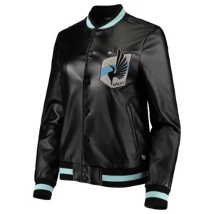 Minnesota vikings the wild collective metallic bomber black polyester varsity jacket 2