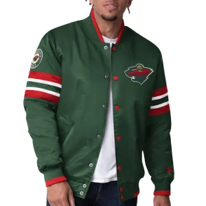 Minnesota wild scout green satin varsity jacket 1