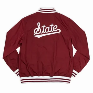 Mississippi state script retro burgundy bomber satin varsity jacket 2