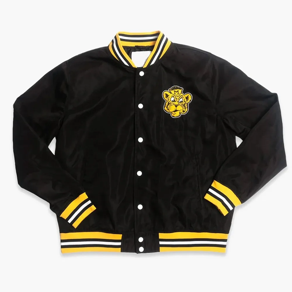 Missouri tigers vintage script bomber black satin varsity jacket 2