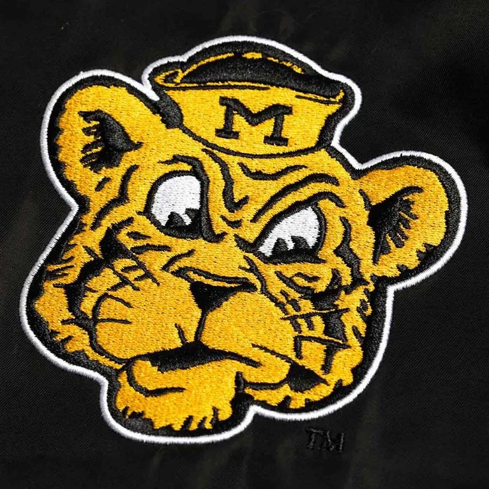 Missouri tigers vintage script bomber black satin varsity jacket