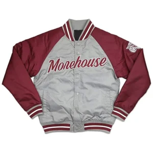 Morehouse tigers lightweight gray and maroon satin varsity jacket 2
