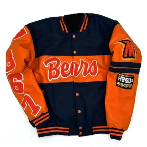 Morgan state bears full snap navyorange wool leather varsity jacket 1