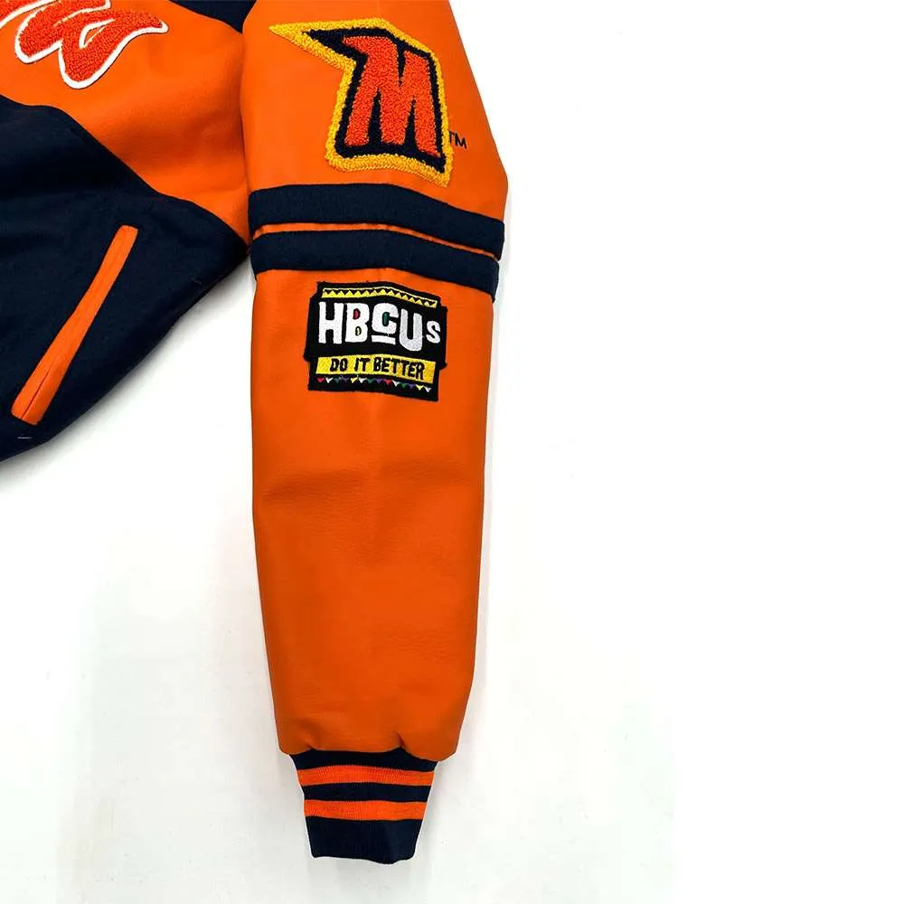 Morgan state bears full snap navyorange wool leather varsity jacket 4