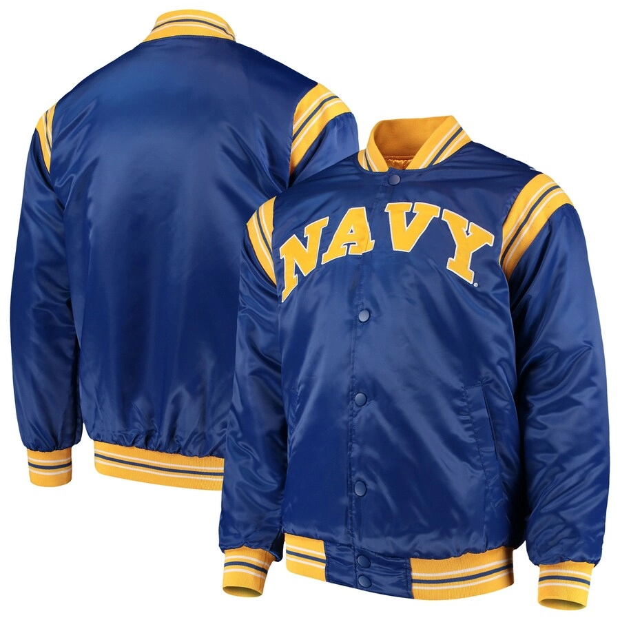 Navy midshipmen enforcer full snap satin varsity jacket blue 3