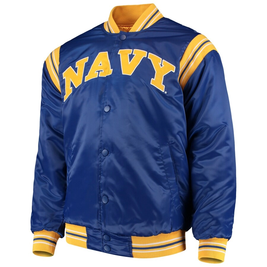 Navy midshipmen enforcer full snap satin varsity jacket blue 4
