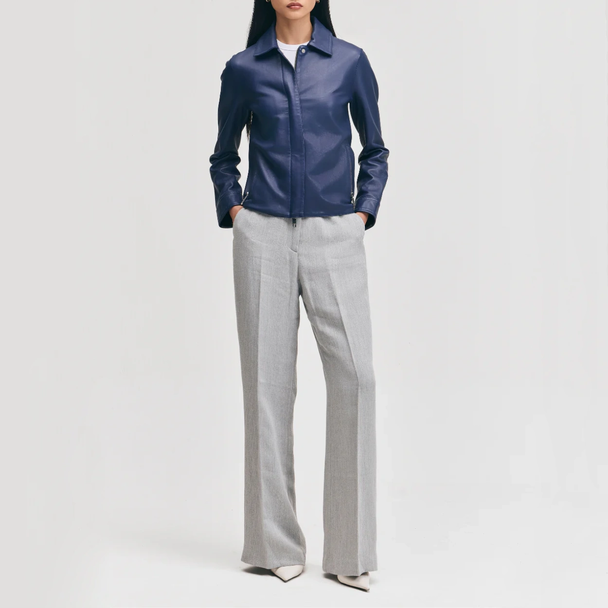 Navy womens jacket concealed zipper
