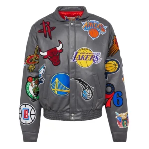 Nba collage team full real leather varsity jacket grey 2