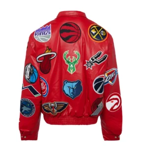 Nba collage team genuine leather varsity jacket red 1