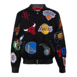 Nba collage wool leather jacket black 1