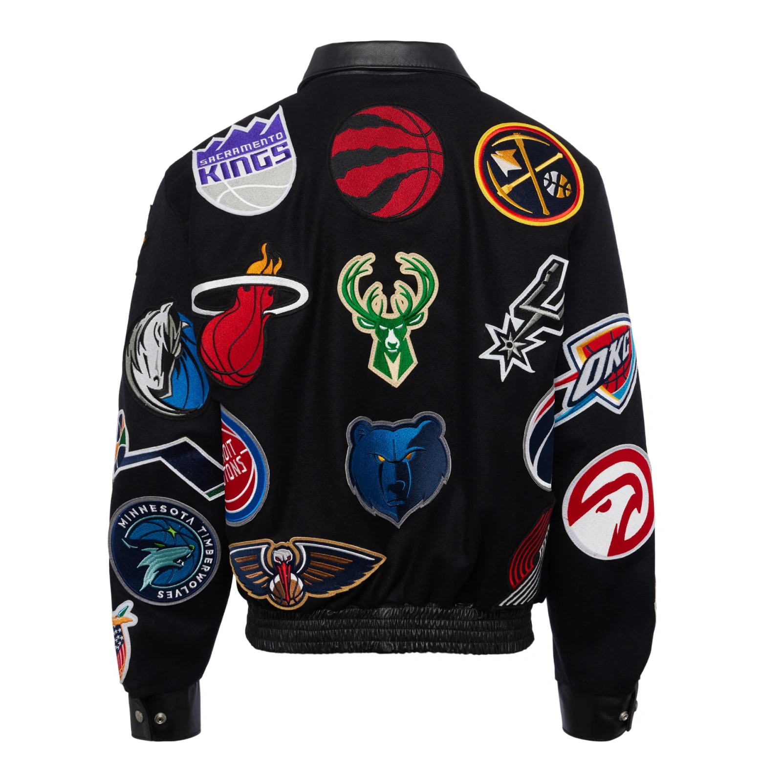 Nba collage wool leather jacket black 2