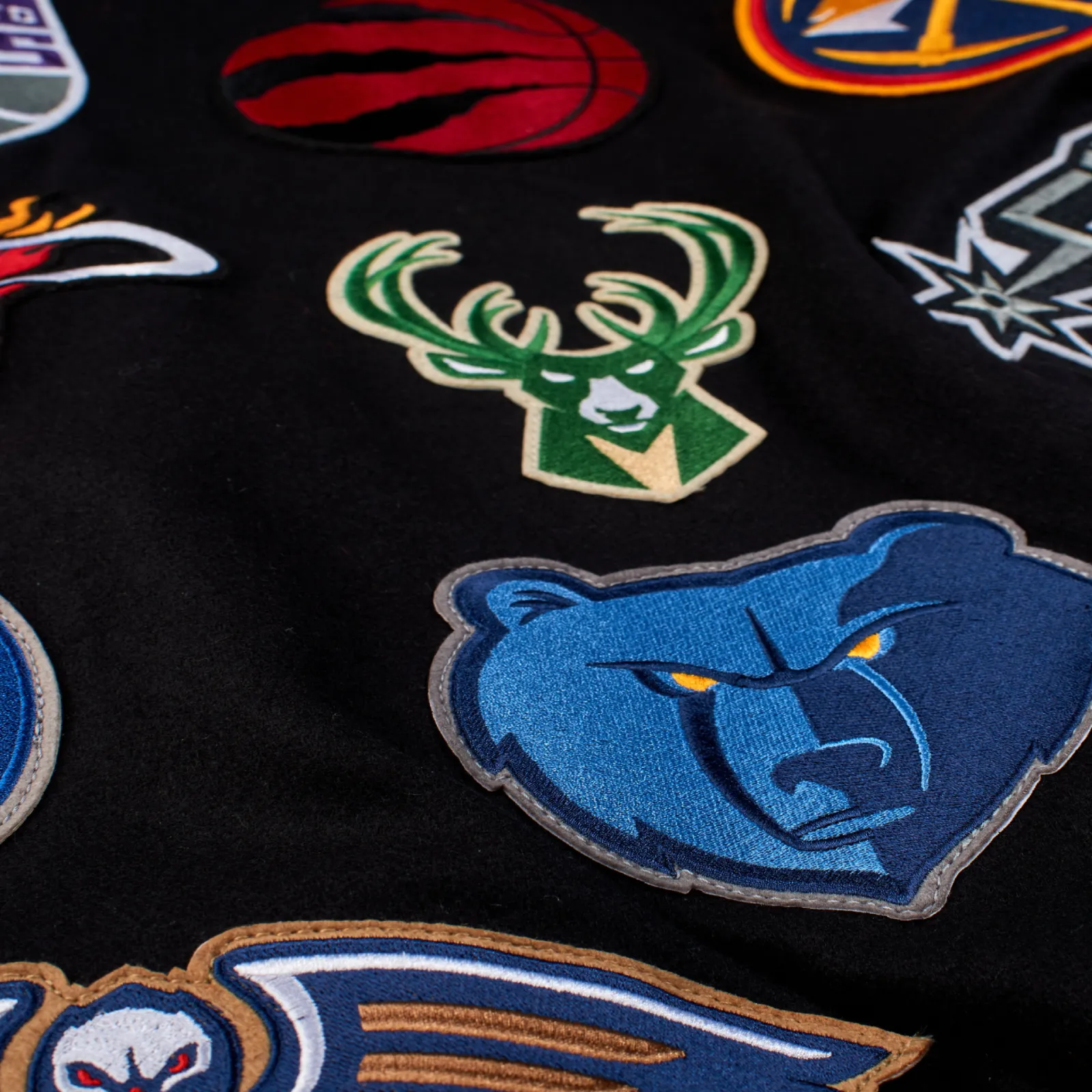 Nba collage wool leather jacket black 6