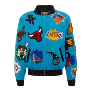Nba collage wool leather jacket blue 1