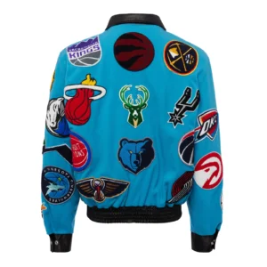 Nba collage wool leather jacket blue 2