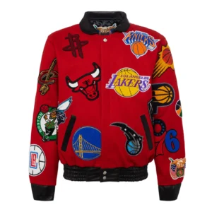 Nba collage wool leather jacket red 1