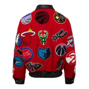 Nba collage wool leather jacket red 2