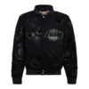 Nba collage wool leather jacket triple black 1