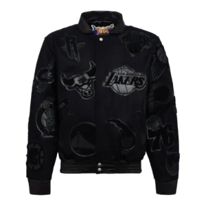 Nba collage wool leather jacket triple black 1