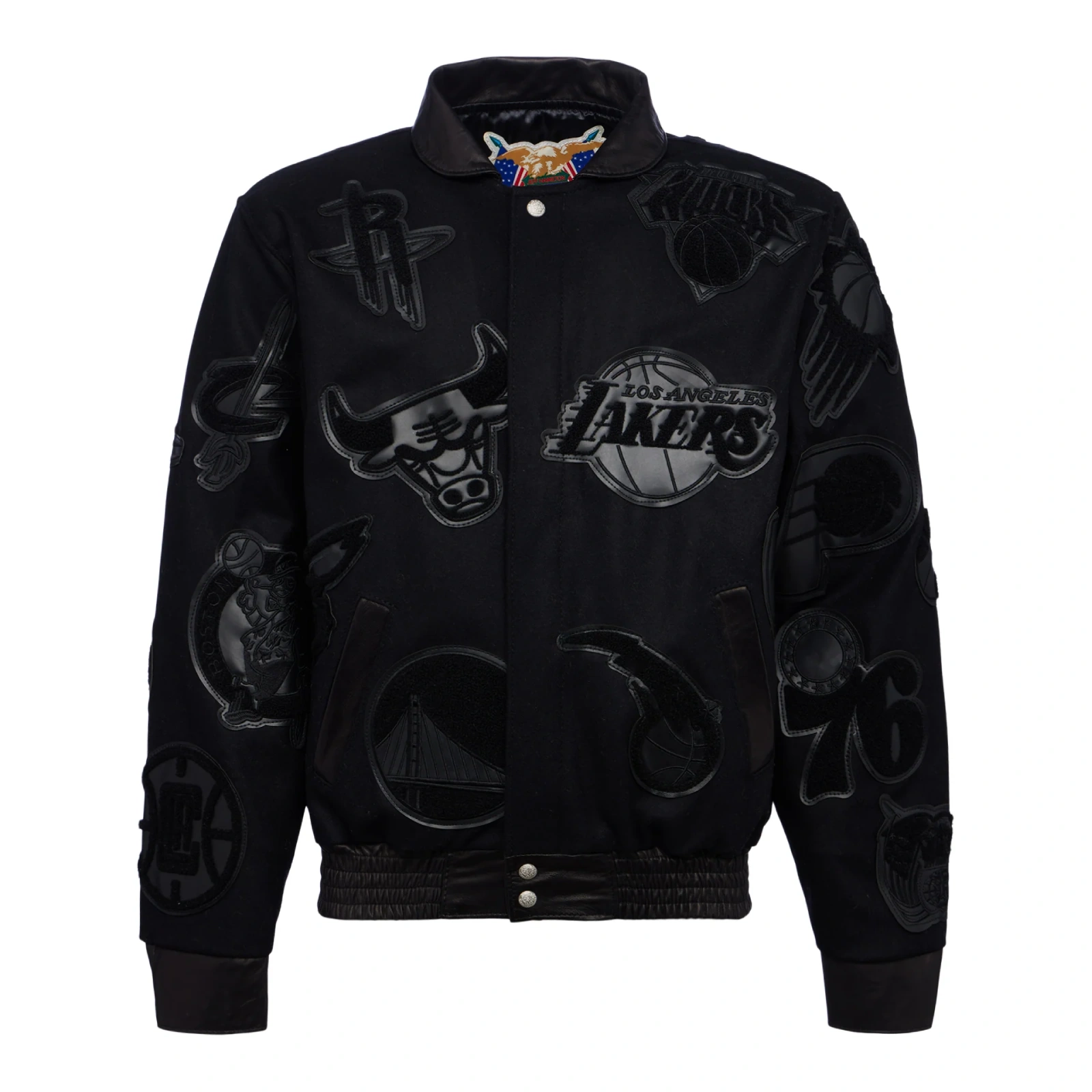 Nba collage wool leather jacket triple black 1