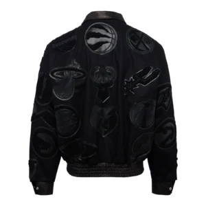 Nba collage wool leather jacket triple black 2