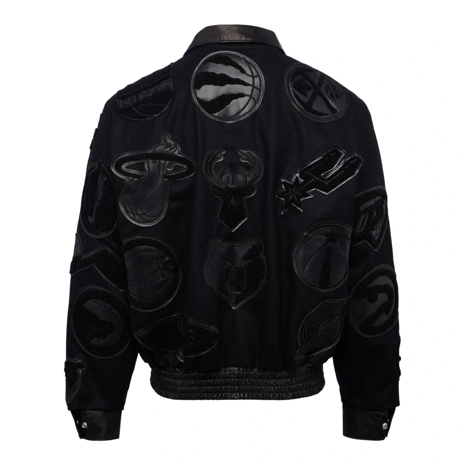 Nba collage wool leather jacket triple black 2