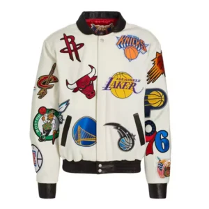 Nba collage wool leather jacket white 1
