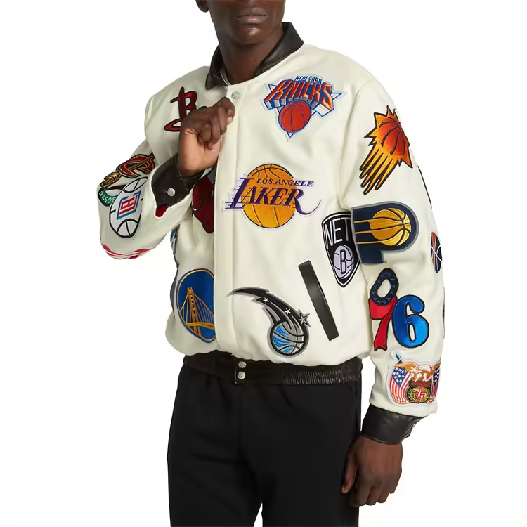 Nba collage wool leather jacket white 2