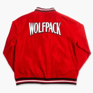 Nc state wolfpack vintage logo bomber red satin varsity jacket 1