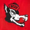 Nc state wolfpack vintage logo bomber red satin varsity jacket