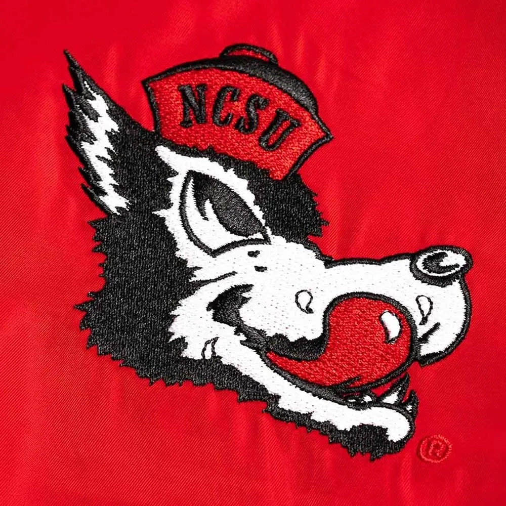 Nc state wolfpack vintage logo bomber red satin varsity jacket