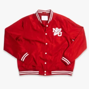 Nebraska cornhuskers script logo bomber red satin varsity jacket 3